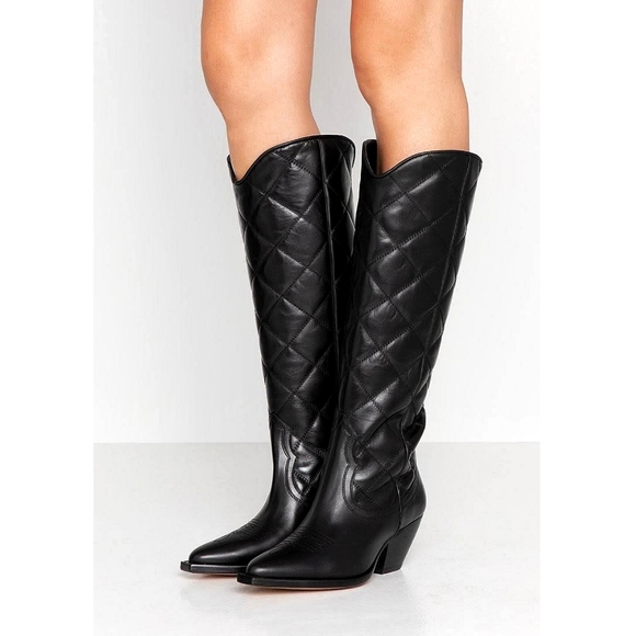 Sister X Soeur Free People Zeta Quilted Tall Leather Cowboy Boots - Picture 2 of 15
